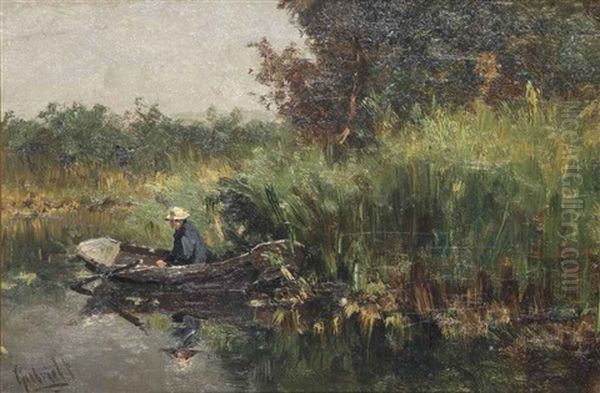 A Fisherman In A Rowing Boat Oil Painting by Paul Joseph Constantine Gabriel