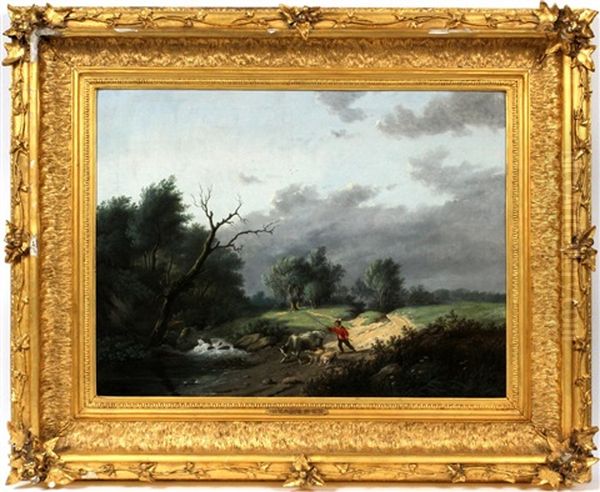 Shepherd In Landscape Oil Painting by Paul Joseph Constantine Gabriel