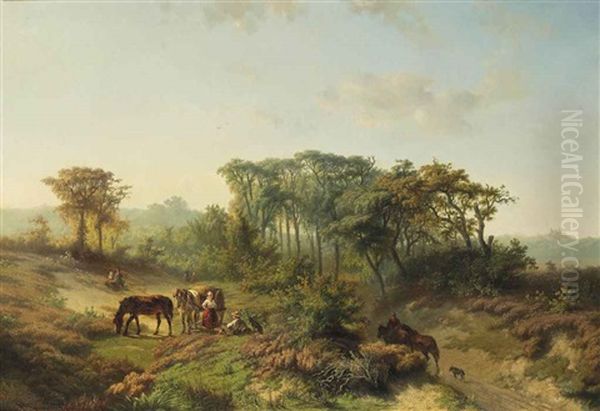 Travellers Resting In A Summer Landscape Oil Painting by Paul Joseph Constantine Gabriel
