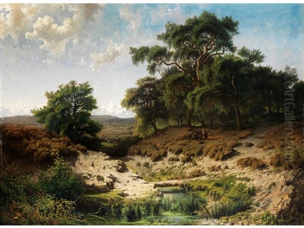 Baumlandschaft Mit Wasserlauf Und Figurenstaffage Oil Painting by Paul Joseph Constantine Gabriel