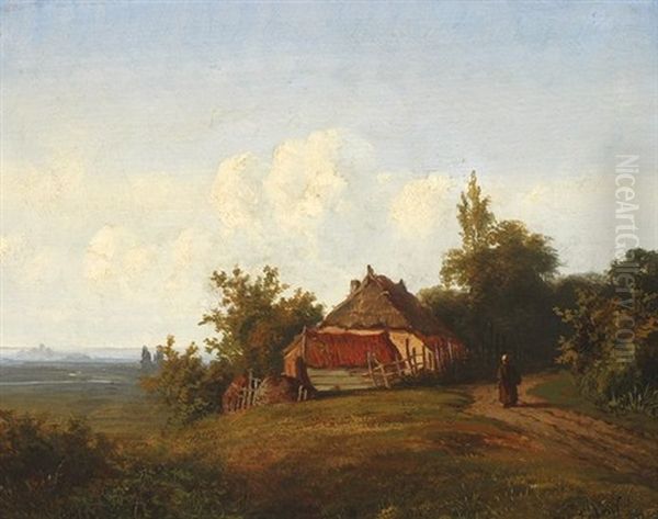 Farm Woman On A Country Road Oil Painting by Paul Joseph Constantine Gabriel