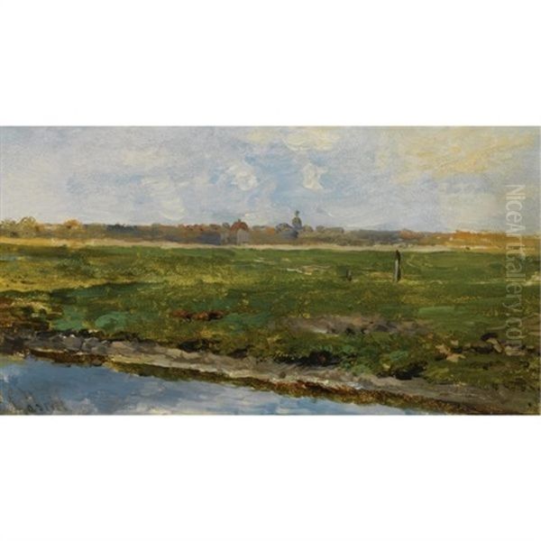 A Polder Landscape Oil Painting by Paul Joseph Constantine Gabriel