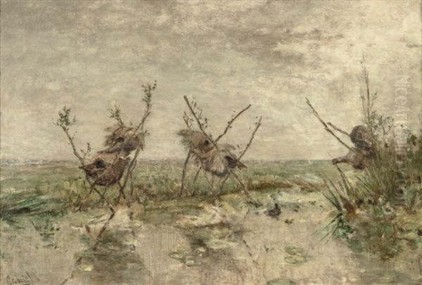 Eendennesten - Duck-nests In A Polder Landscape Oil Painting by Paul Joseph Constantine Gabriel
