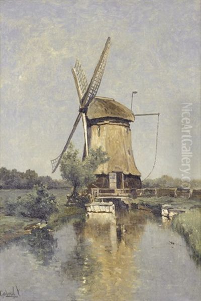 Windmuhle Bei Einem Kanal Oil Painting by Paul Joseph Constantine Gabriel