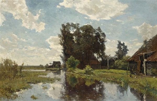 A Polder Landscape With A Farmhouse On The Waterside Oil Painting by Paul Joseph Constantine Gabriel
