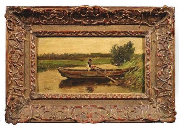 Ein Mann Rudert Seinen Kahn Aus Dem Schilf Heraus Oil Painting by Paul Joseph Constantine Gabriel