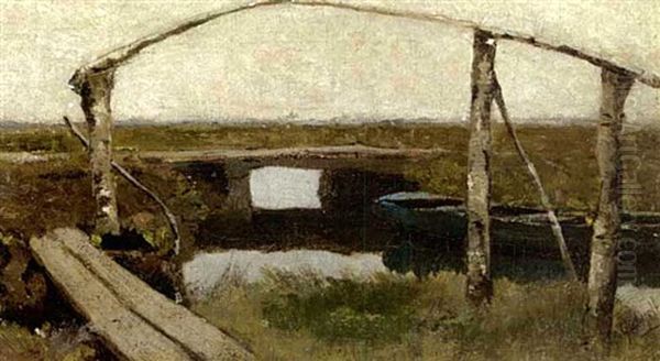 A Bridge In A Polder Landscape Oil Painting by Paul Joseph Constantine Gabriel