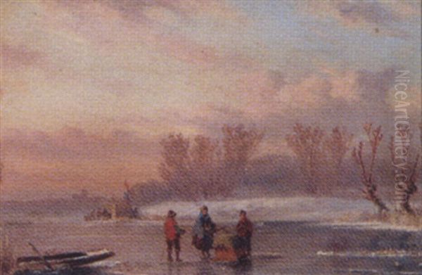 Untitled - Skating Scene Oil Painting by Paul Joseph Constantine Gabriel