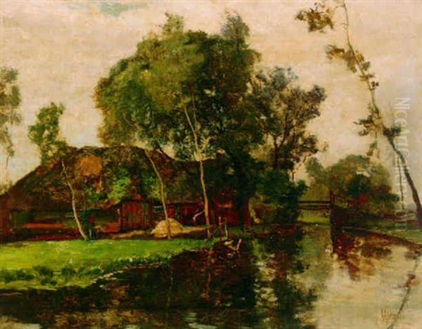 A Farmhouse By A Canal, Giethoorn Oil Painting by Paul Joseph Constantine Gabriel