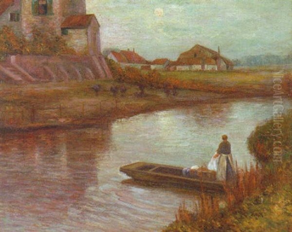 A Washerwoman In A Punt Oil Painting by Paul Joseph Constantine Gabriel