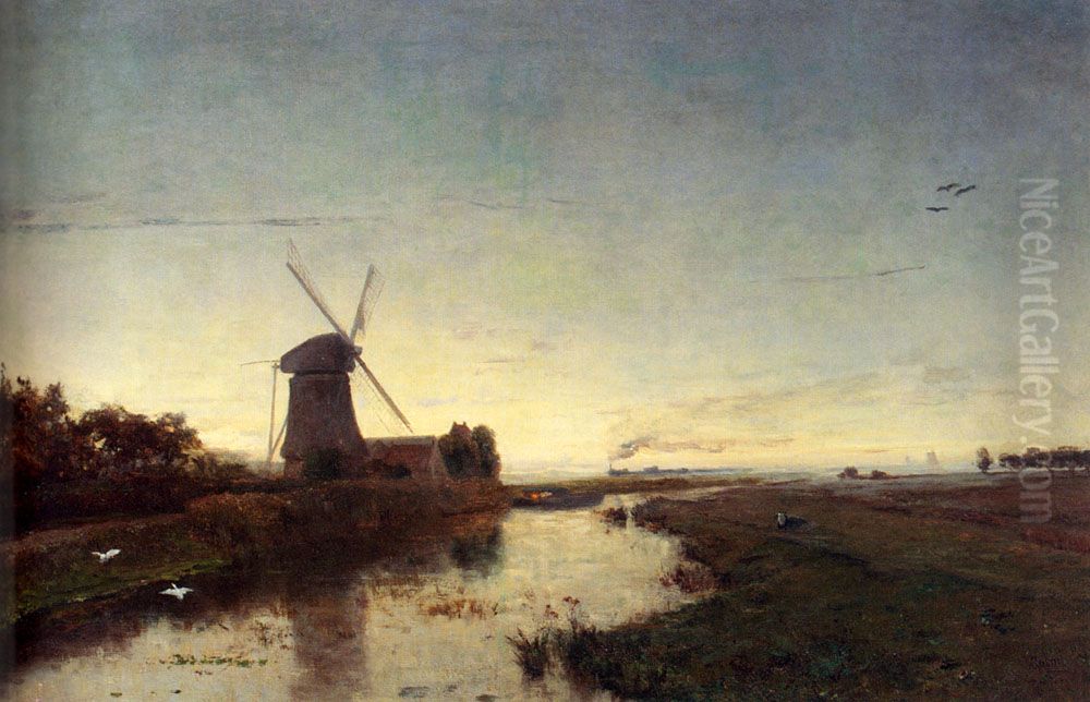 Le Point Du Jour, Vue Prise Dans Les Environs De Amsterdam (hollande) Oil Painting by Paul Joseph Constantine Gabriel