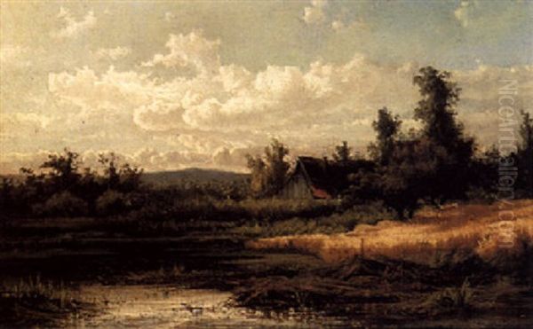 A River Landscape Oil Painting by Paul Joseph Constantine Gabriel