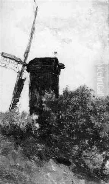 A Dutch Windmill Oil Painting by Paul Joseph Constantine Gabriel