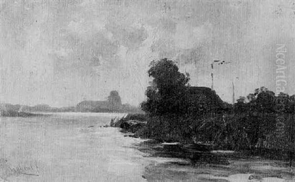 A Polder Landscape With A Farm Oil Painting by Paul Joseph Constantine Gabriel