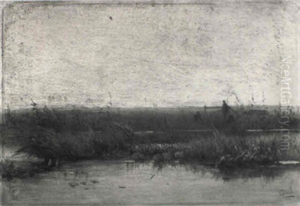 Anglers In An Extensive Polder Landscape Oil Painting by Paul Joseph Constantine Gabriel