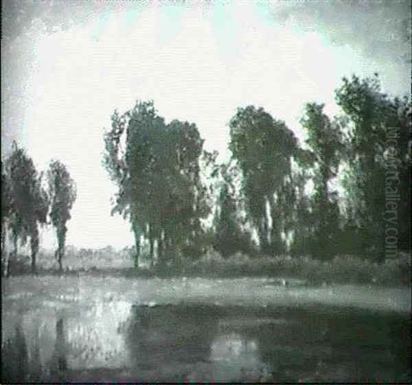 Wooded River Landscape Oil Painting by Paul Joseph Constantine Gabriel