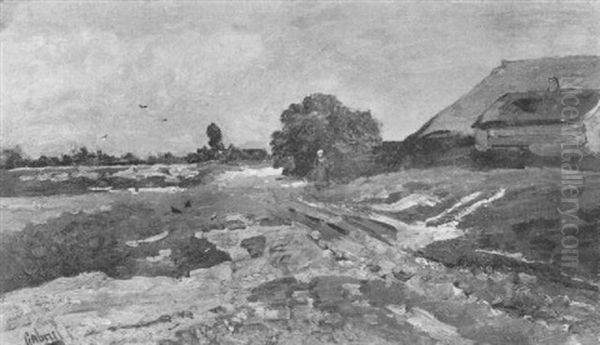 A Peasantwoman Along A Farm In A Landscape Oil Painting by Paul Joseph Constantine Gabriel