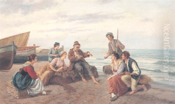 Conversation On The Beach Oil Painting by Pietro Gabrini
