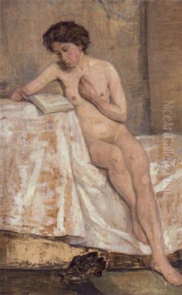 Laesende Model Oil Painting by Mogens Gad