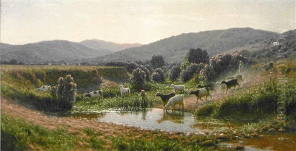 Berger Et Son Troupeau Aux Environs De Bone Oil Painting by Antoine Gadan