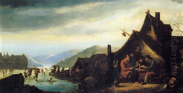 While The Children Skate Oil Painting by Barend Gael