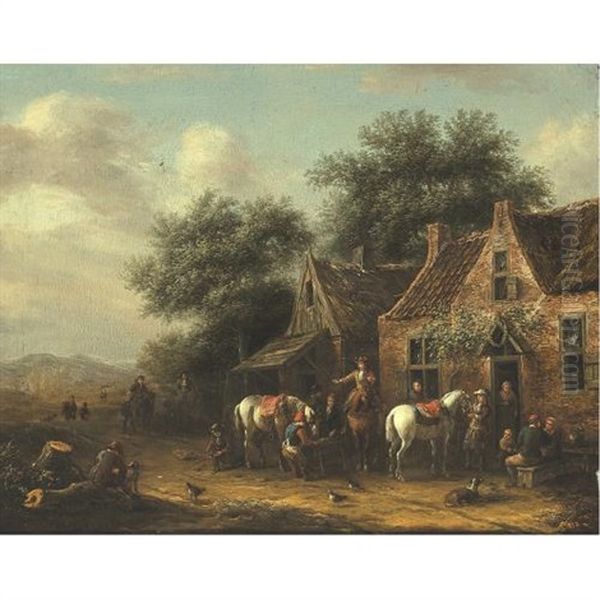 Horsemen Beside A Cottage Oil Painting by Barend Gael