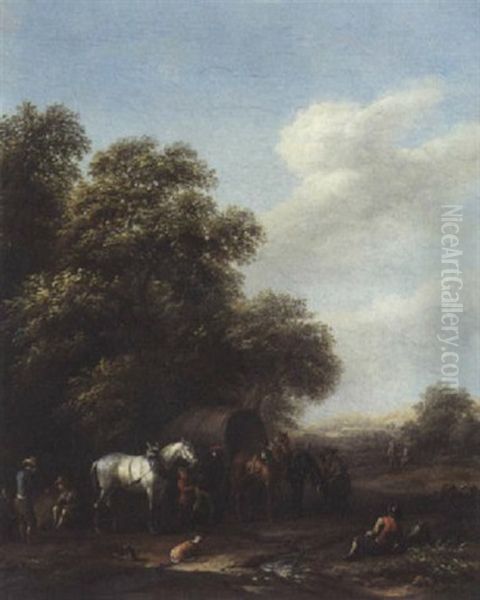 Une Halte De Cavaliers Oil Painting by Barend Gael