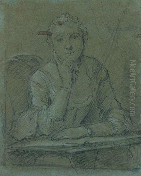 Portrait De Femme Accoudee Oil Painting by Jacques-Andre-Joseph Aved