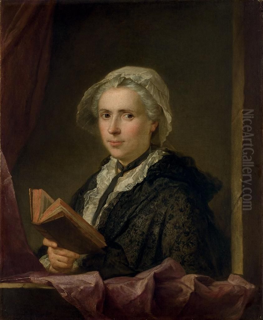 Portrait De Dame Tenant Un Livre Oil Painting by Jacques-Andre-Joseph Aved