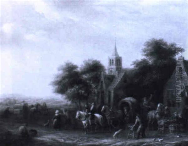 Raststation Vor Kirche Und Dorfschenke Oil Painting by Barend Gael
