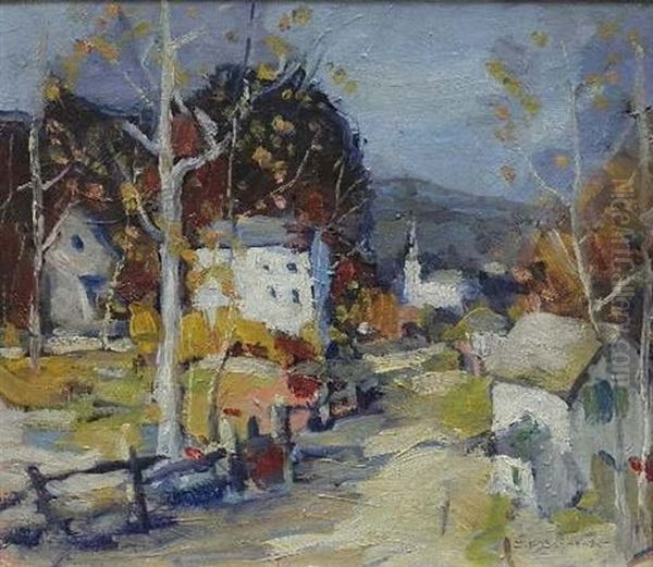 Village Street Scene Oil Painting by Carl Frederick Gaertner