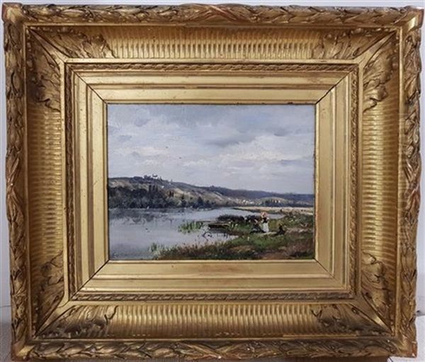 Figures Near The Lake Oil Painting by Julien Gustave Gagliardini