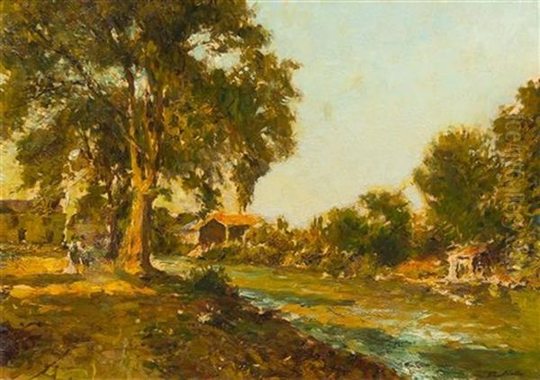 Bord De Riveire Oil Painting by Julien Gustave Gagliardini