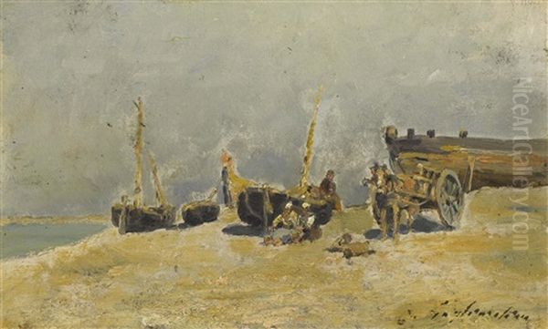 Fischer Am Strand Oil Painting by Julien Gustave Gagliardini