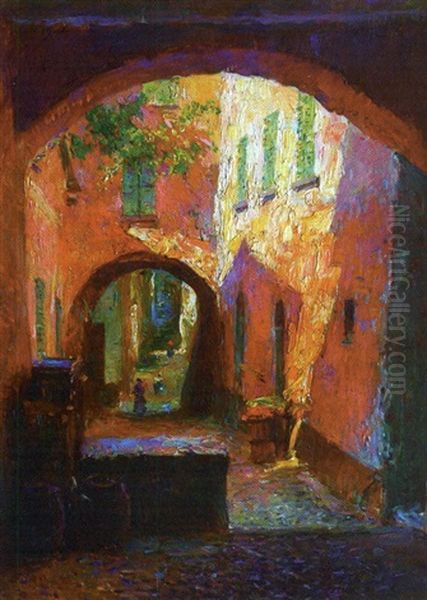 Rue Du Village Oil Painting by Julien Gustave Gagliardini