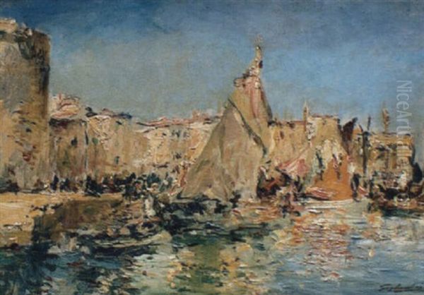 Barques Sous Voiles A Quai Oil Painting by Julien Gustave Gagliardini