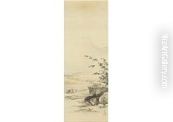 Grazing Cow In Spring Oil Painting by Hashimoto Gaho