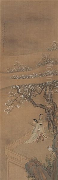 Flower And Ladies Oil Painting by Gai Qi