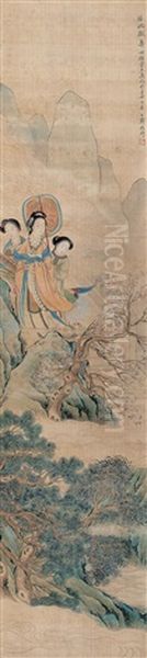 Landscape And Character Oil Painting by Gai Qi