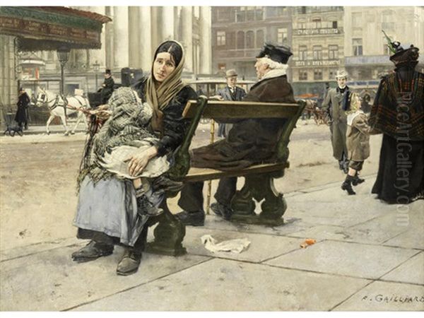 Un Banc Au Boulevard Anspach Oil Painting by Franz Bernard Gailliard