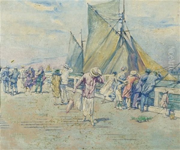 Coup De Vent Sur L'estacade D'ostende Oil Painting by Franz Bernard Gailliard