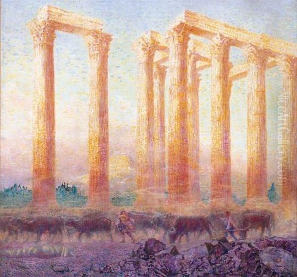 The Temple Of Olympeus Zeus, Athens Oil Painting by Franz Bernard Gailliard