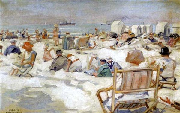 La Plage A Ostende Oil Painting by Franz Bernard Gailliard