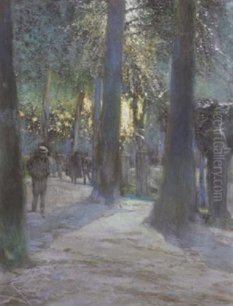 Le Parc De Bruxelles Anime Oil Painting by Franz Bernard Gailliard