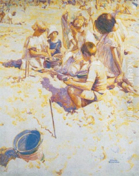 Strandgezicht Met Spelende Kinderen Oil Painting by Franz Bernard Gailliard