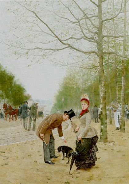 Promenade In The Park Oil Painting by Franz Bernard Gailliard