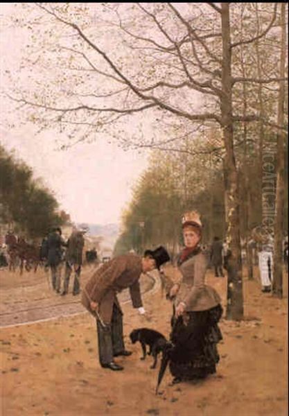 Elegant Figures In A Park Oil Painting by Franz Bernard Gailliard