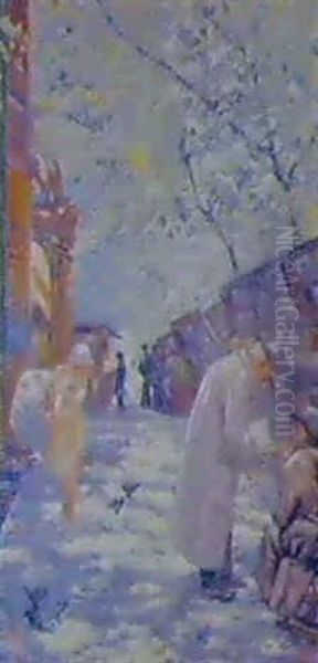 Les Bouquinistes Oil Painting by Franz Bernard Gailliard