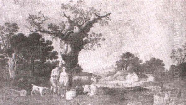Rustic Courtship Oil Painting by Thomas Gainsborough