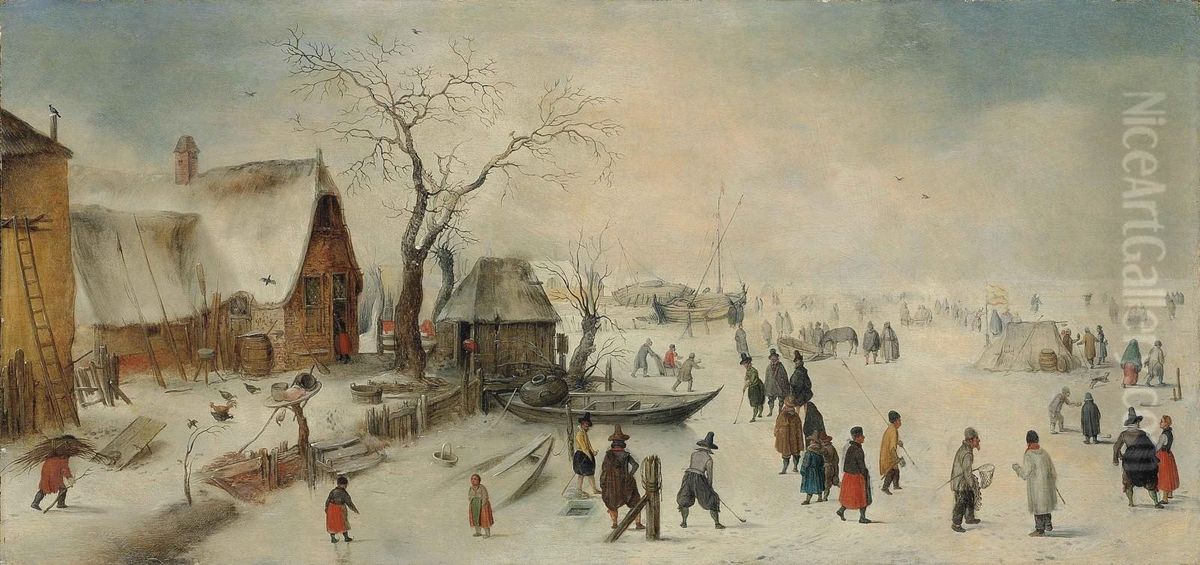A Winter Landscape With Skaters Oil Painting by Hendrick Avercamp